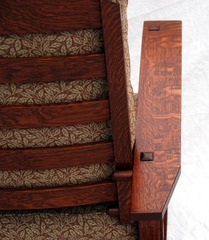 Detail hand selected quarter sawed white oak in arm.